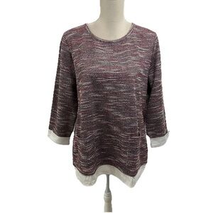 Talbots Tweed Long Sleeve Top Womens Large Pink Tunic Pullover Layered Crewneck